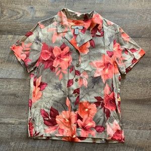 Vintage Caribbean Joe Hawaiian Shirt Short Sleeve Beach Top Coral‎ Floral